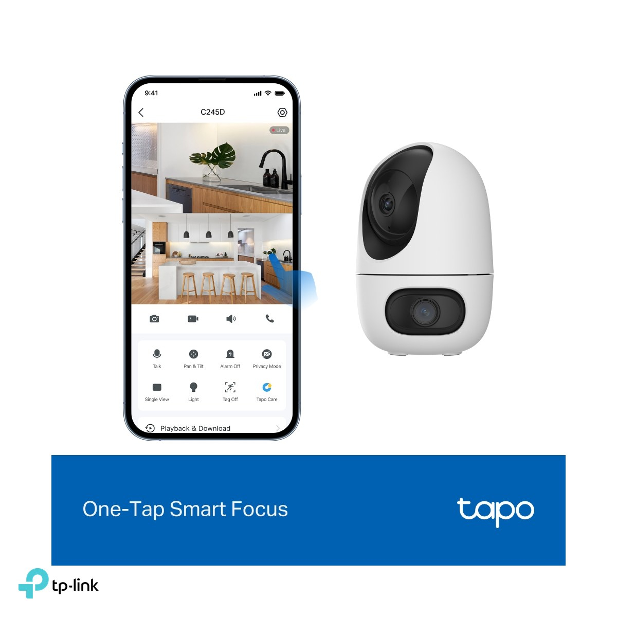 Camera de supraveghere interior TP-Link Tapo C245D, doua obiective 2K 3MP, pan 360 si tilt, urmarire sincronizata, Wi-Fi 2.4 GHz, AI, vedere nocturna IR 12 m, alb [6]