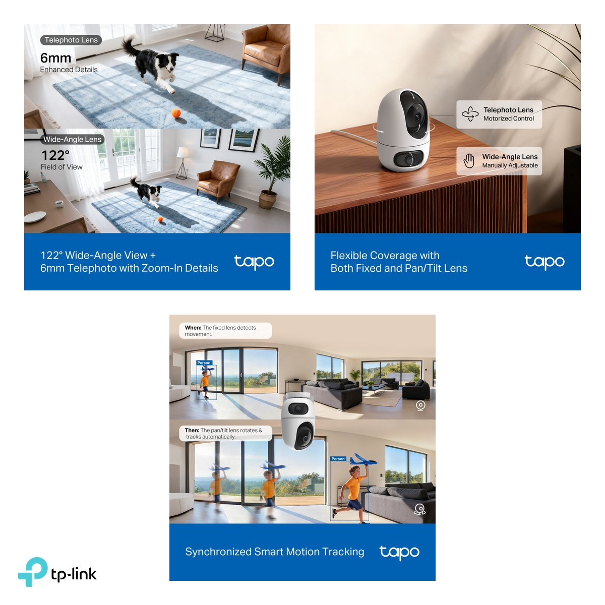 Camera de supraveghere interior TP-Link Tapo C245D, doua obiective 2K 3MP, pan 360 si tilt, urmarire sincronizata, Wi-Fi 2.4 GHz, AI, vedere nocturna IR 12 m, alb [5]