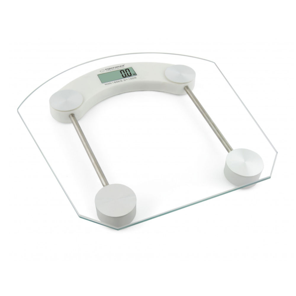 Cantar corporal digital, Esperanza Pilates, 180 kg, LCD, 4 senzori, suprafata sticla transparenta securizata, alb [1]