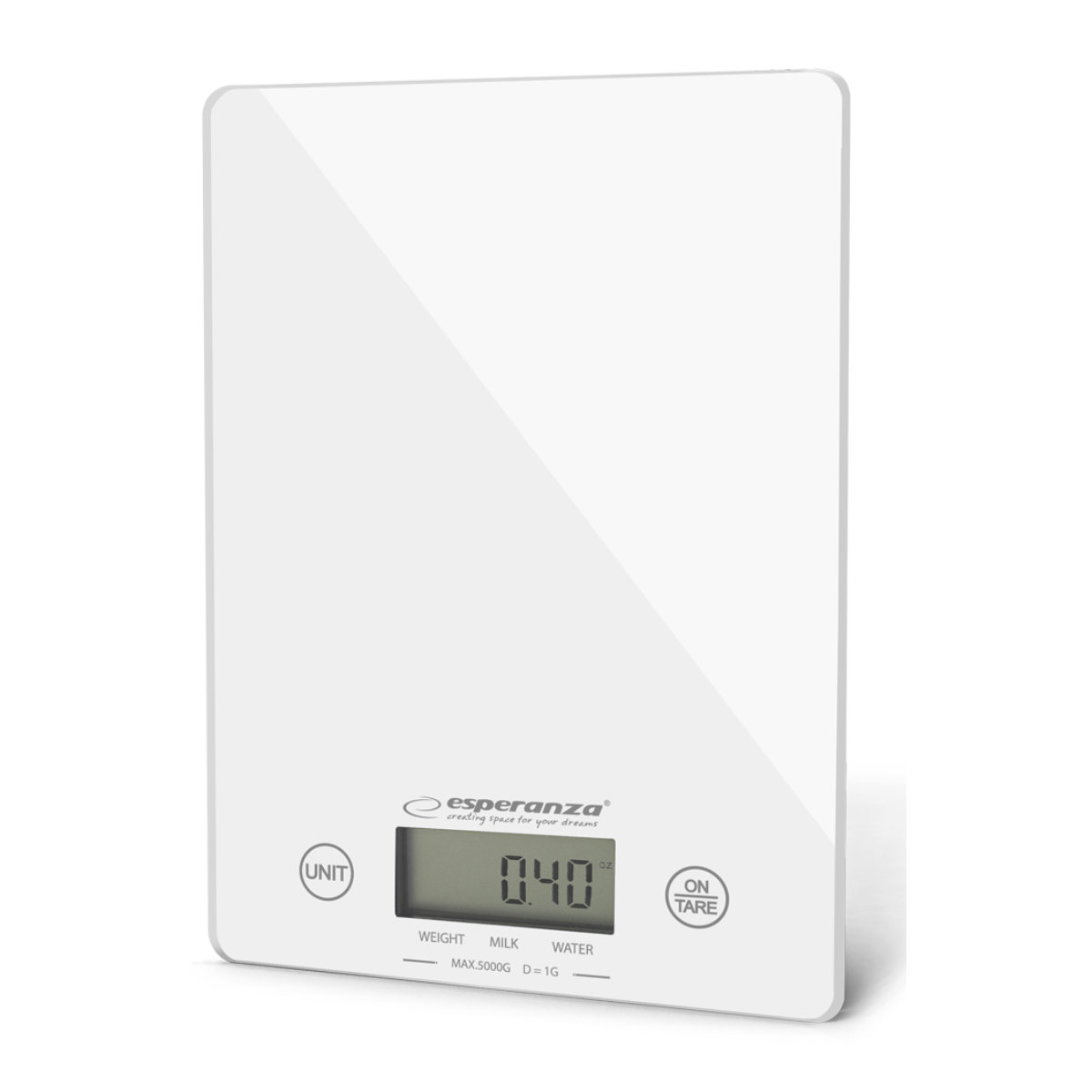 Cantar de bucatarie digital, max 5 Kg, Esperanza Lemon, diviziune 1g, tara, 205 x 165 x 20 mm, sticla, alb [3]