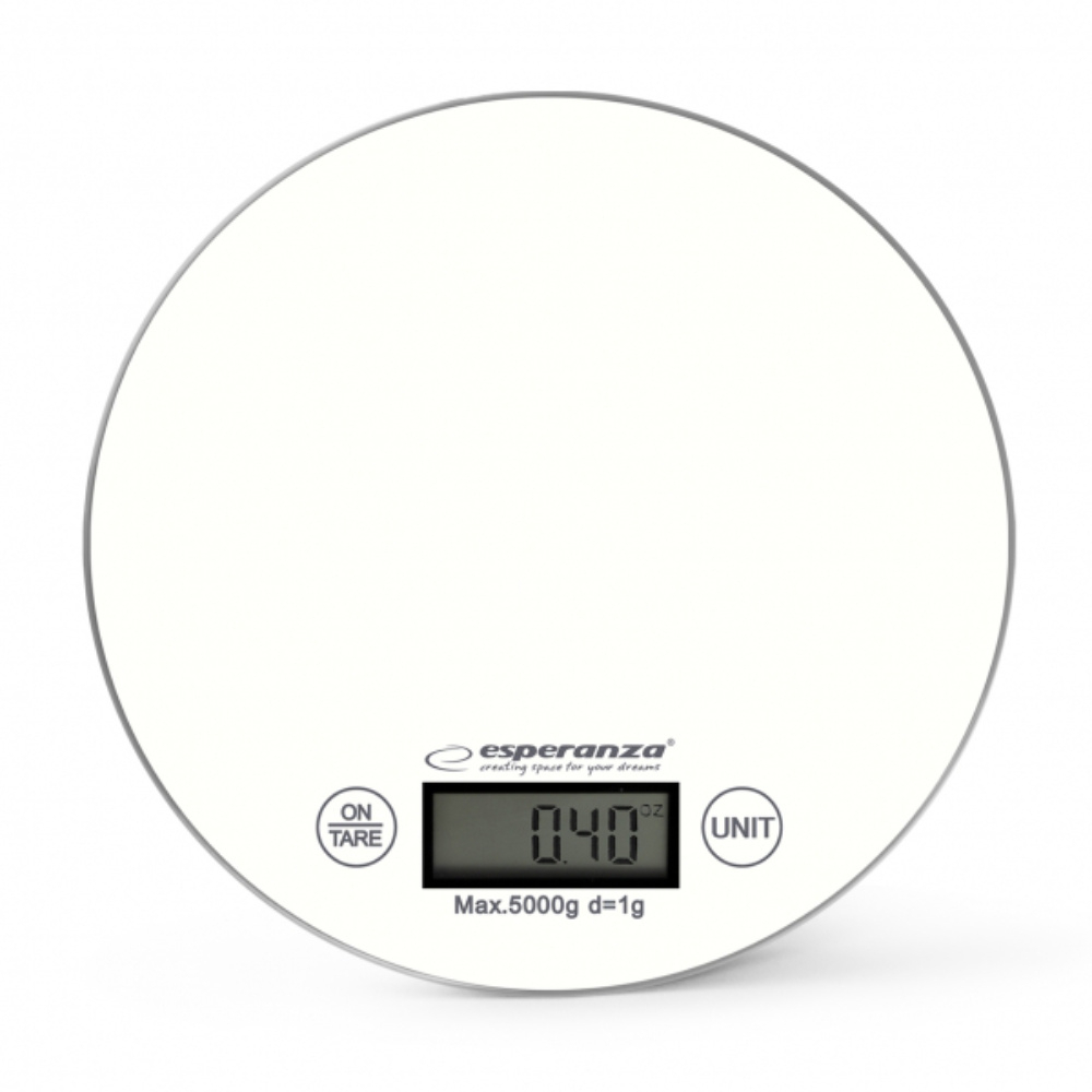 Cantar de bucatarie digital, max 5 Kg, Esperanza Mango, diviziune 1g, tara, diametru 20 cm, sticla, alb [2]