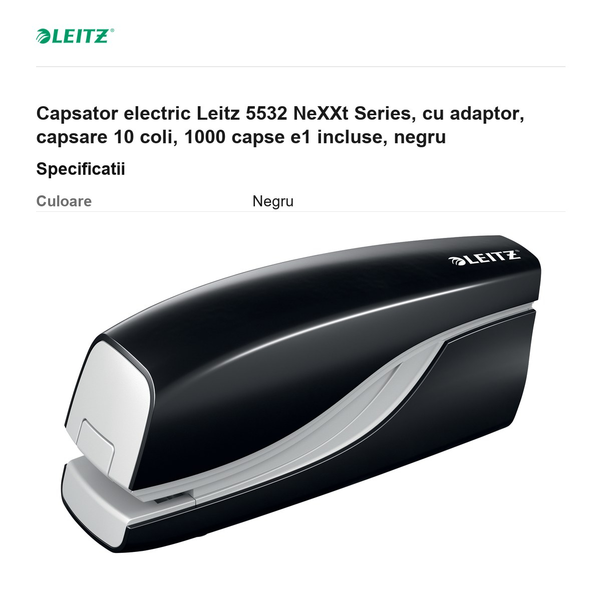 Capsator electric Leitz 5532 NeXXt Series, cu adaptor, capsare 10 coli, 1000 capse e1 incluse, negru [3]