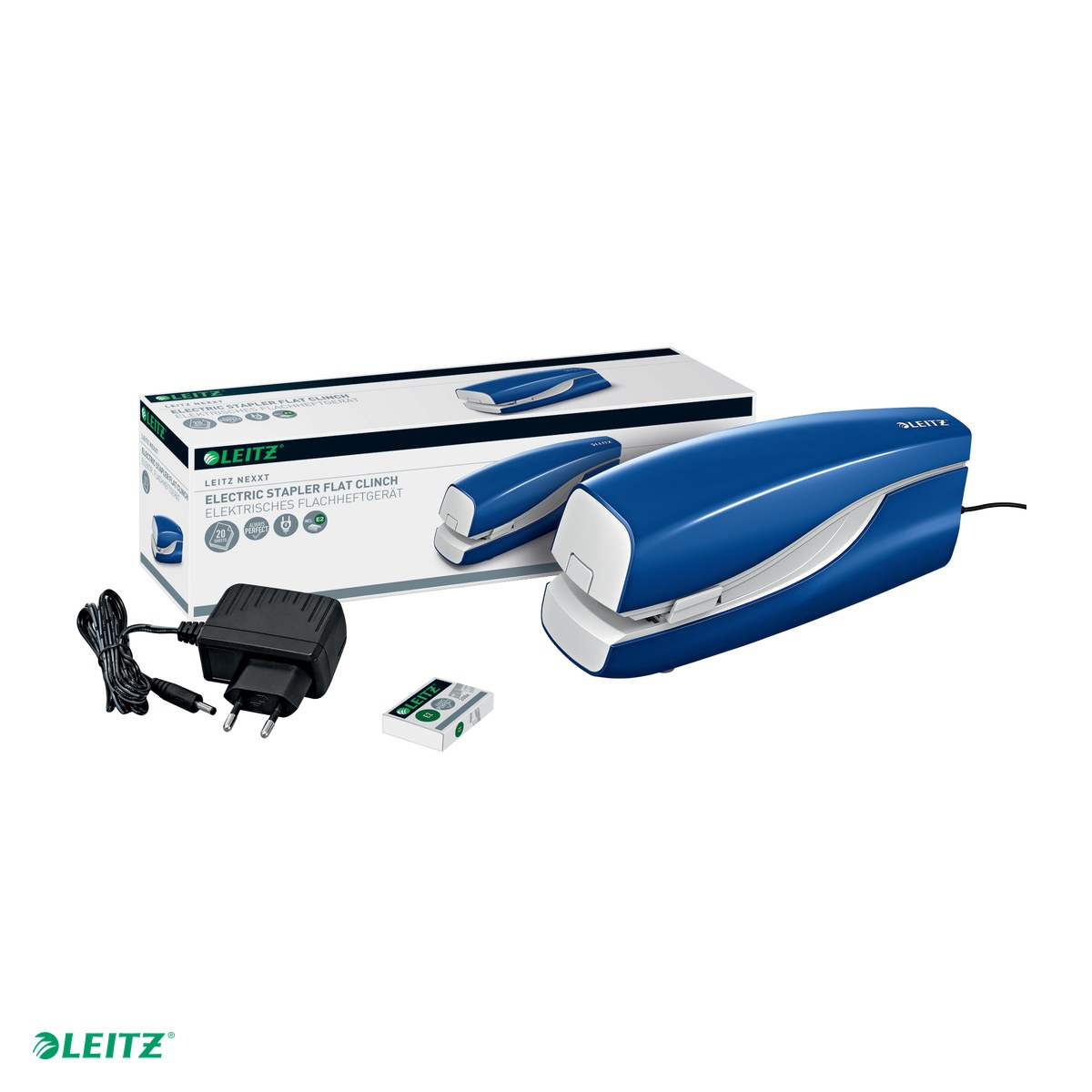 Capsator electric Leitz 5533 NeXXt Series, cu adaptor, capsare 20 coli, 1000 capse e2 incluse, albastru [5]