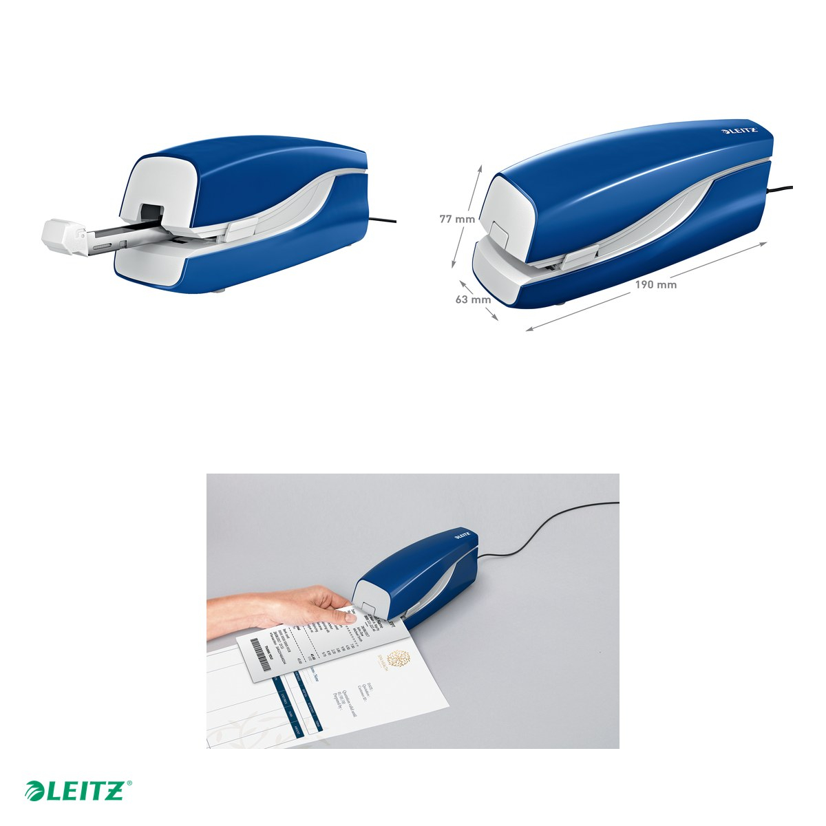 Capsator electric Leitz 5533 NeXXt Series, cu adaptor, capsare 20 coli, 1000 capse e2 incluse, albastru [4]