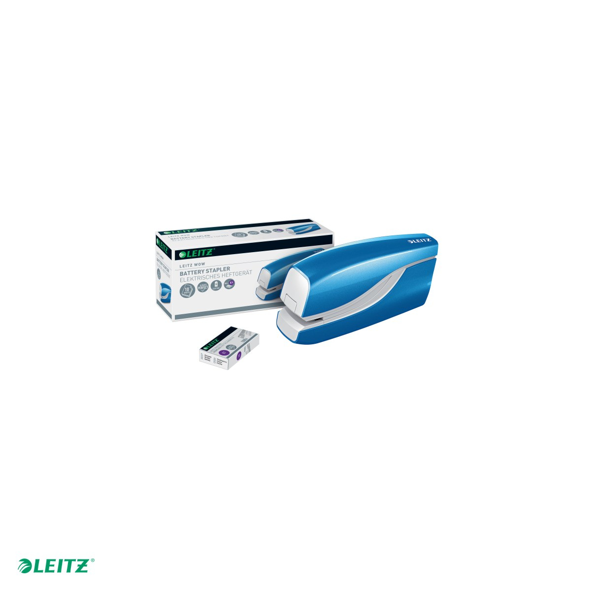 Capsator electric Leitz WOW NeXXt Series, cu baterii, capsare 10 coli, 1000 capse e1 incluse, albastru [5]