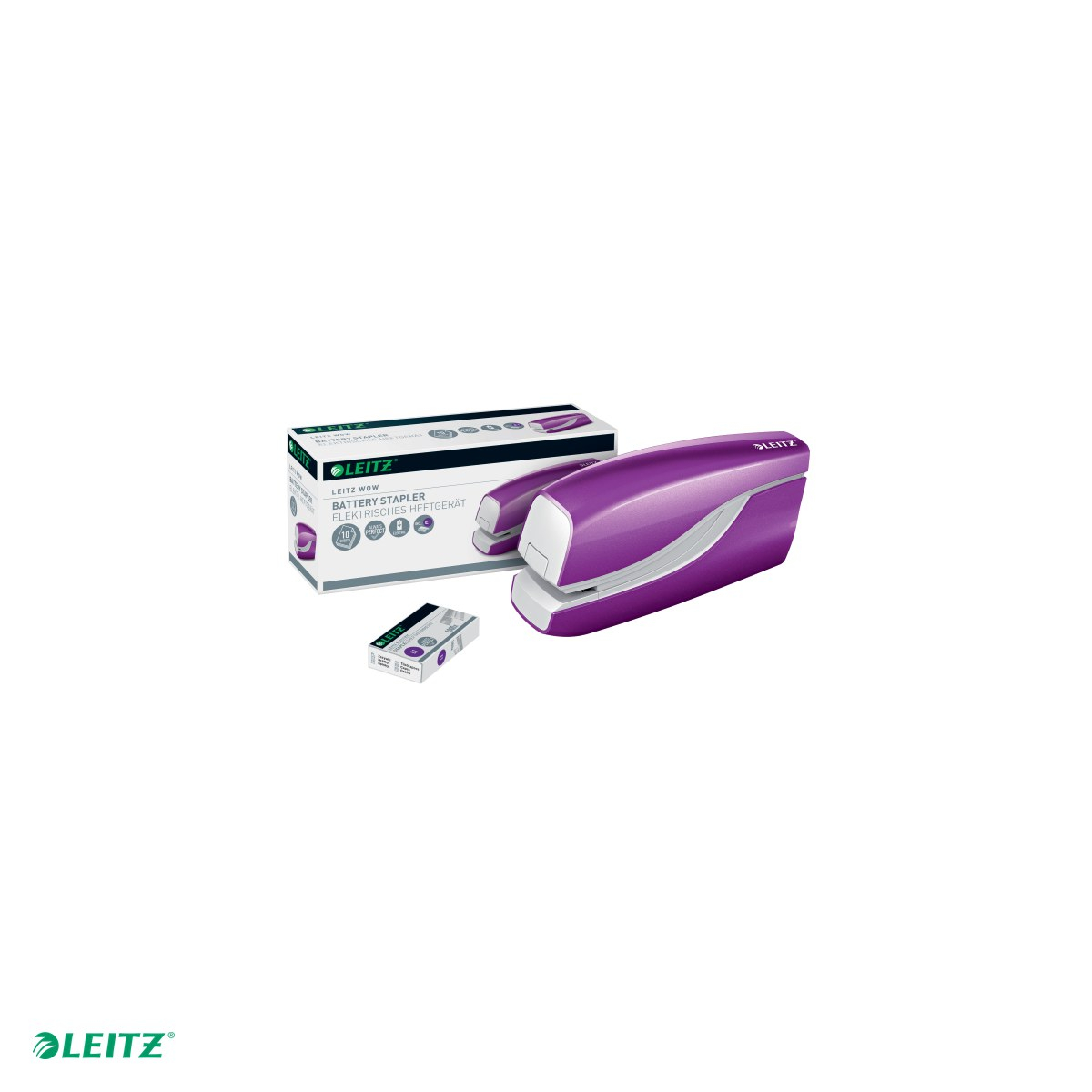 Capsator electric Leitz WOW NeXXt Series, cu baterii, capsare 10 coli, 1000 capse e1 incluse, mov [5]