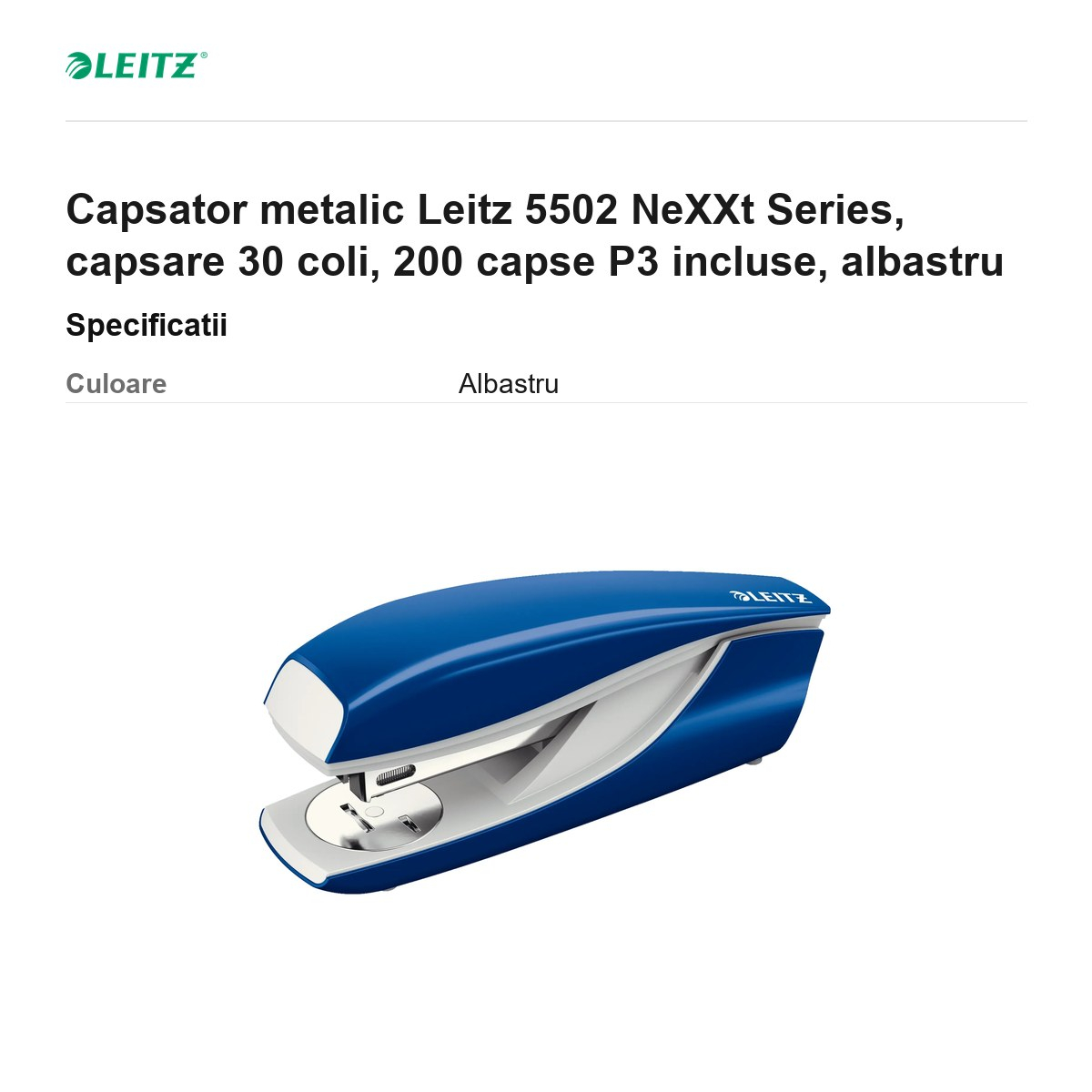 Capsator metalic Leitz 5502 NeXXt Series, capsare 30 coli, 200 capse P3 incluse, albastru [3]
