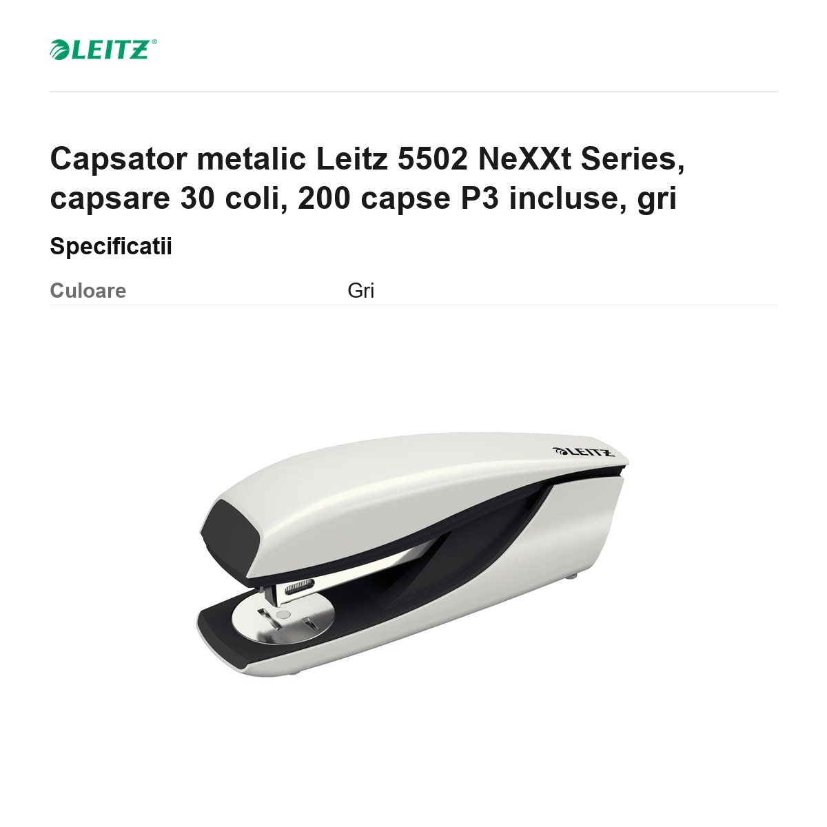 Capsator metalic Leitz 5502 NeXXt Series, capsare 30 coli, 200 capse P3 incluse, gri [3]