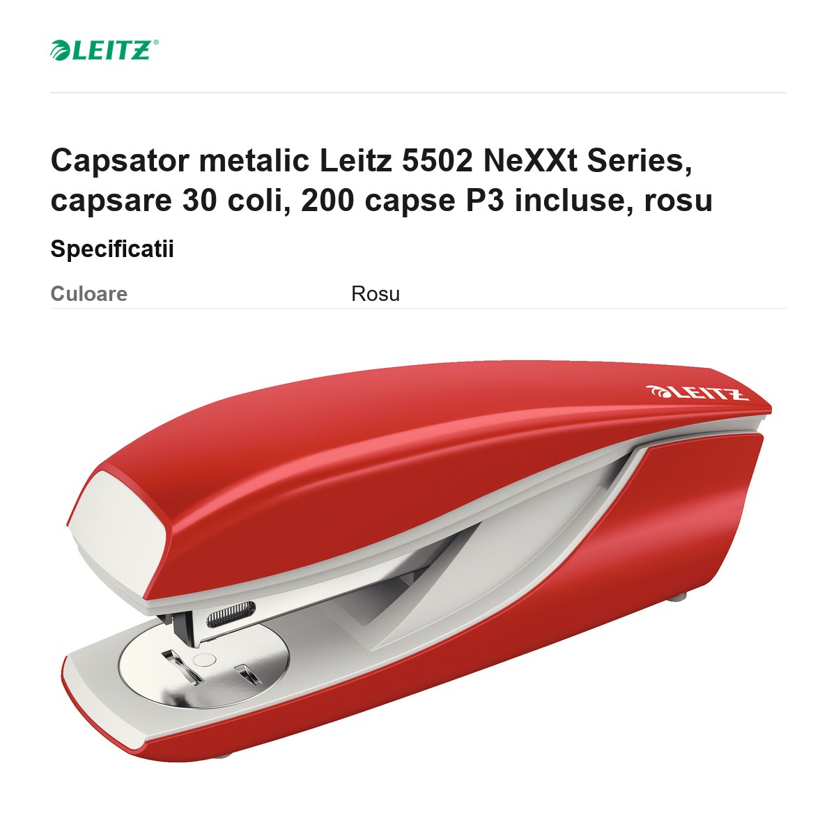Capsator metalic Leitz 5502 NeXXt Series, capsare 30 coli, 200 capse P3 incluse, rosu [3]