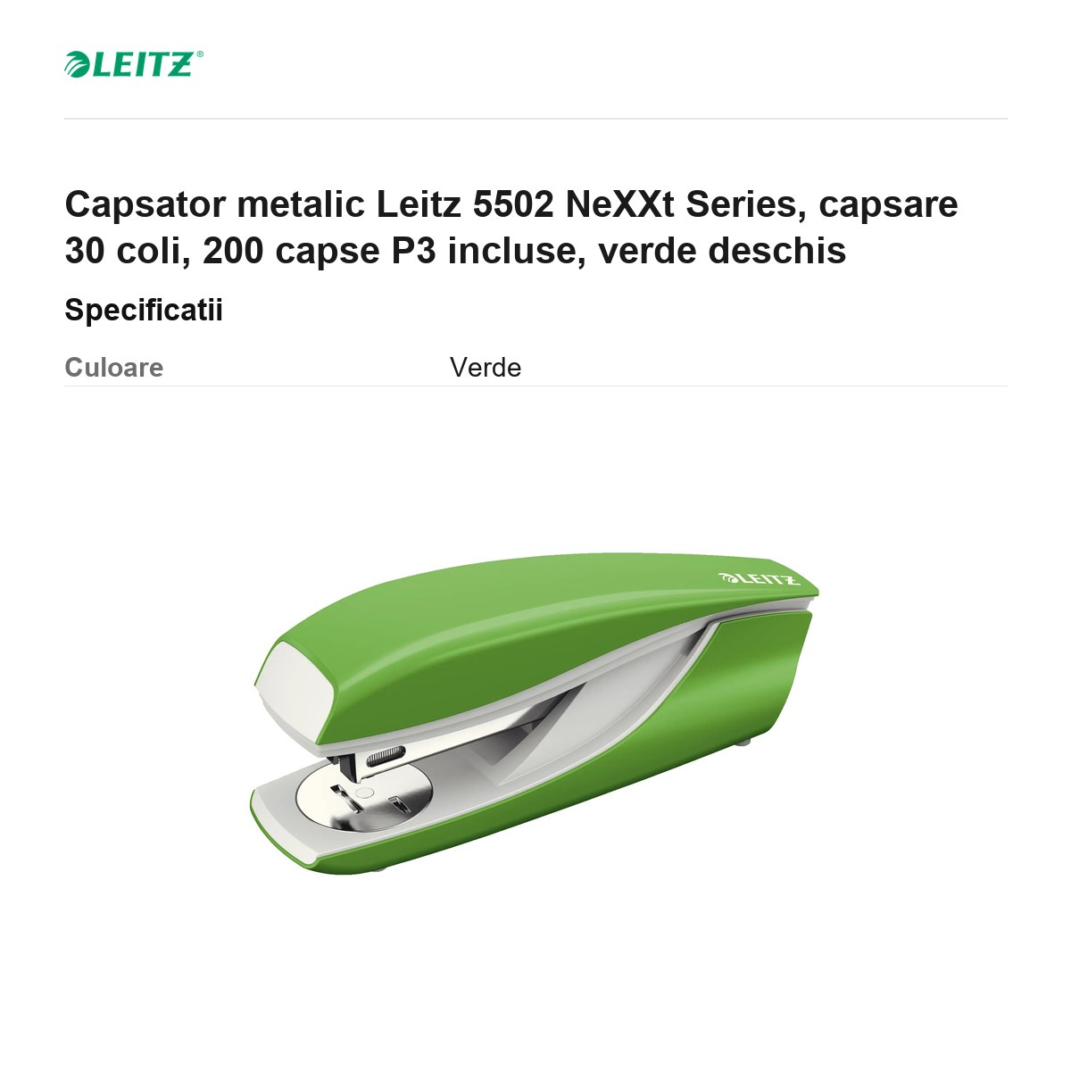 Capsator metalic Leitz 5502 NeXXt Series, capsare 30 coli, 200 capse P3 incluse, verde deschis [3]
