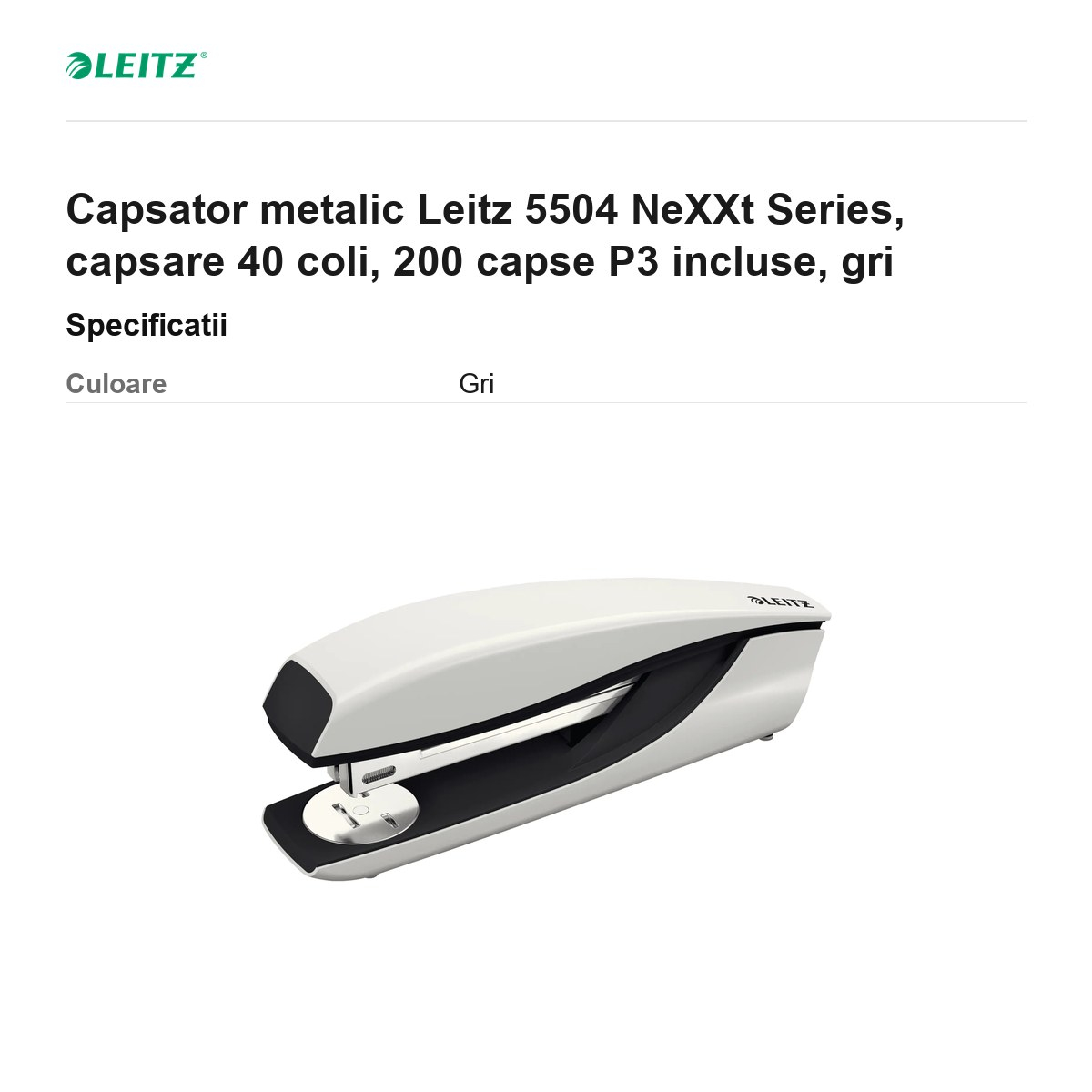 Capsator metalic Leitz 5504 NeXXt Series, capsare 40 coli, 200 capse P3 incluse, gri [3]