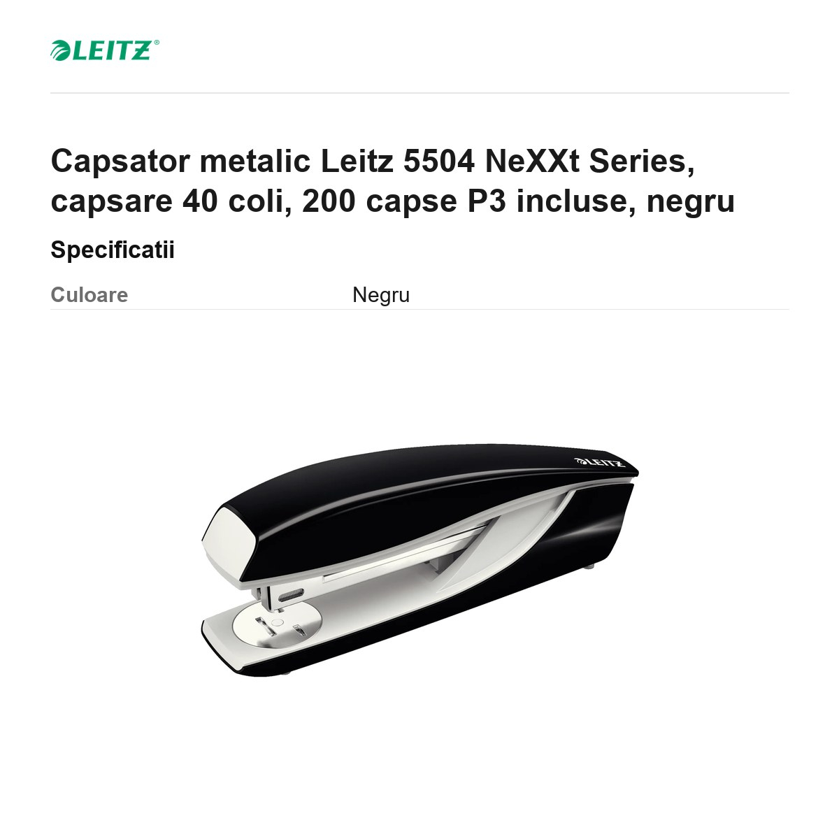 Capsator metalic Leitz 5504 NeXXt Series, capsare 40 coli, 200 capse P3 incluse, negru [3]