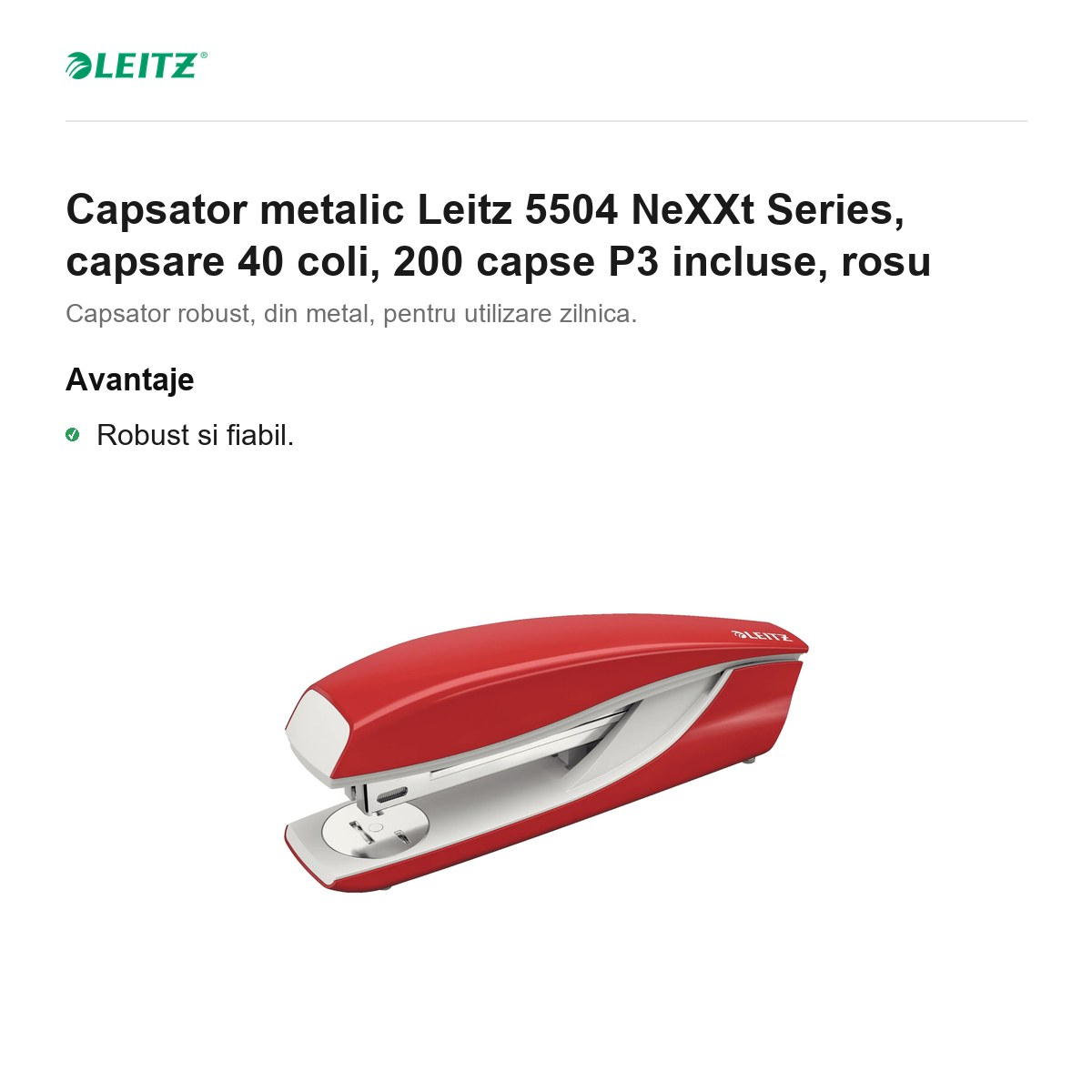 Capsator metalic Leitz 5504 NeXXt Series, capsare 40 coli, 200 capse P3 incluse, rosu [2]