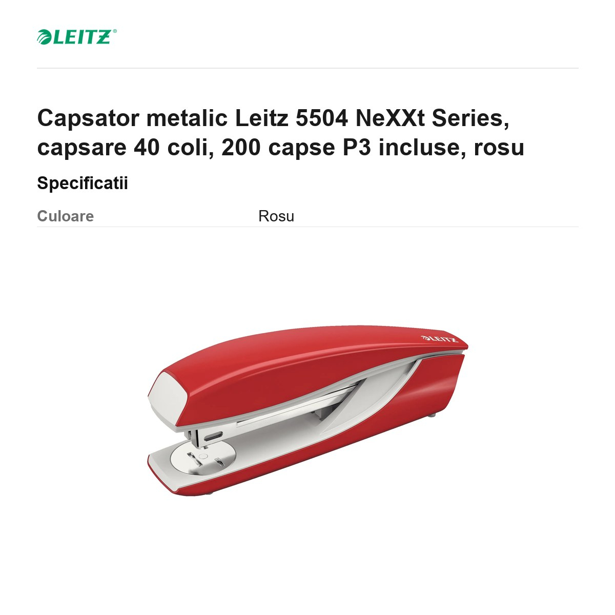 Capsator metalic Leitz 5504 NeXXt Series, capsare 40 coli, 200 capse P3 incluse, rosu [3]