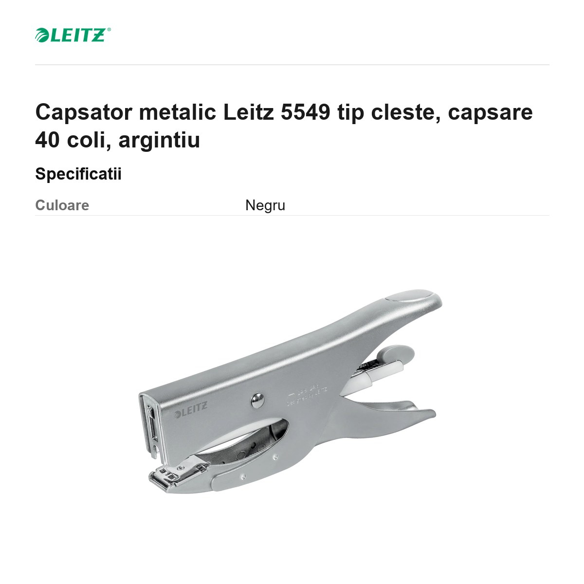 Capsator metalic Leitz 5549 tip cleste, capsare 40 coli, argintiu [3]