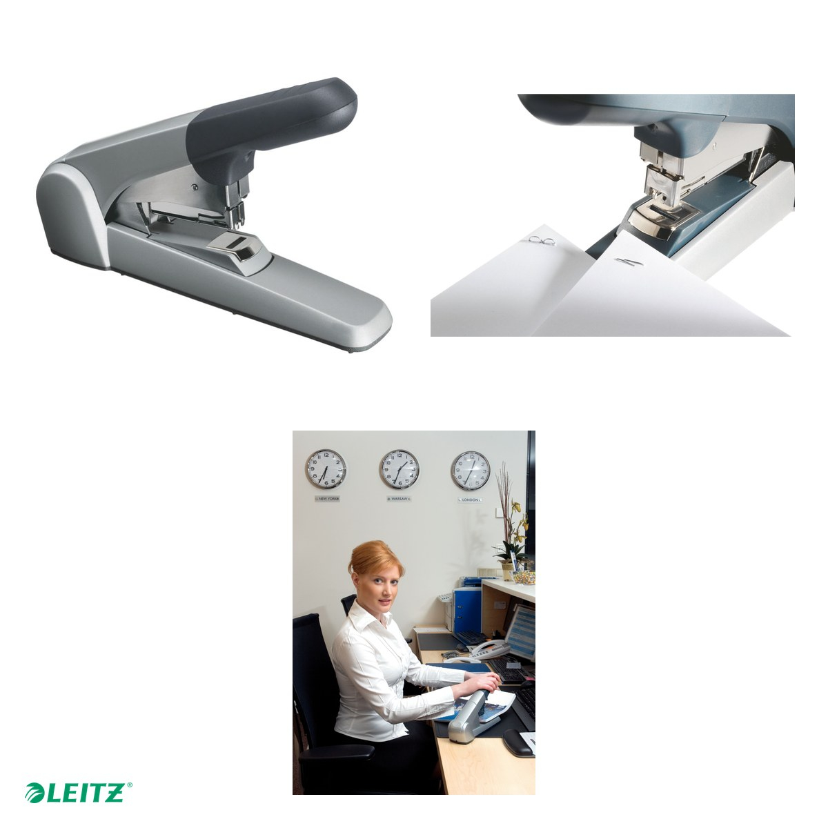 Capsator metalic Leitz 5552 de mare capacitate, capsare plata, capsare 60 coli, 1000 capse P5 incluse, pentru arhivare, alb [4]