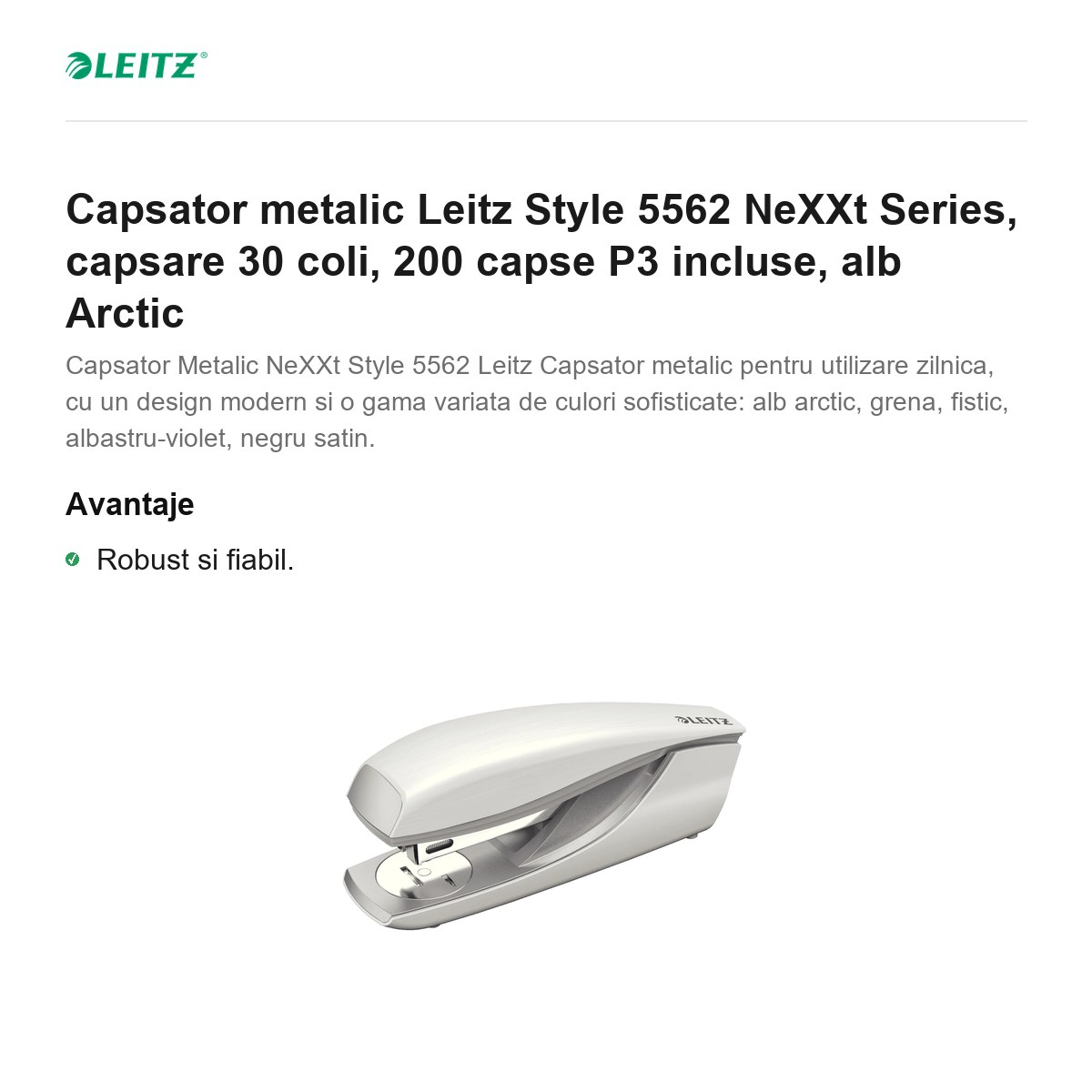 Capsator metalic Leitz Style 5562 NeXXt Series, capsare 30 coli, 200 capse P3 incluse, alb Arctic [2]