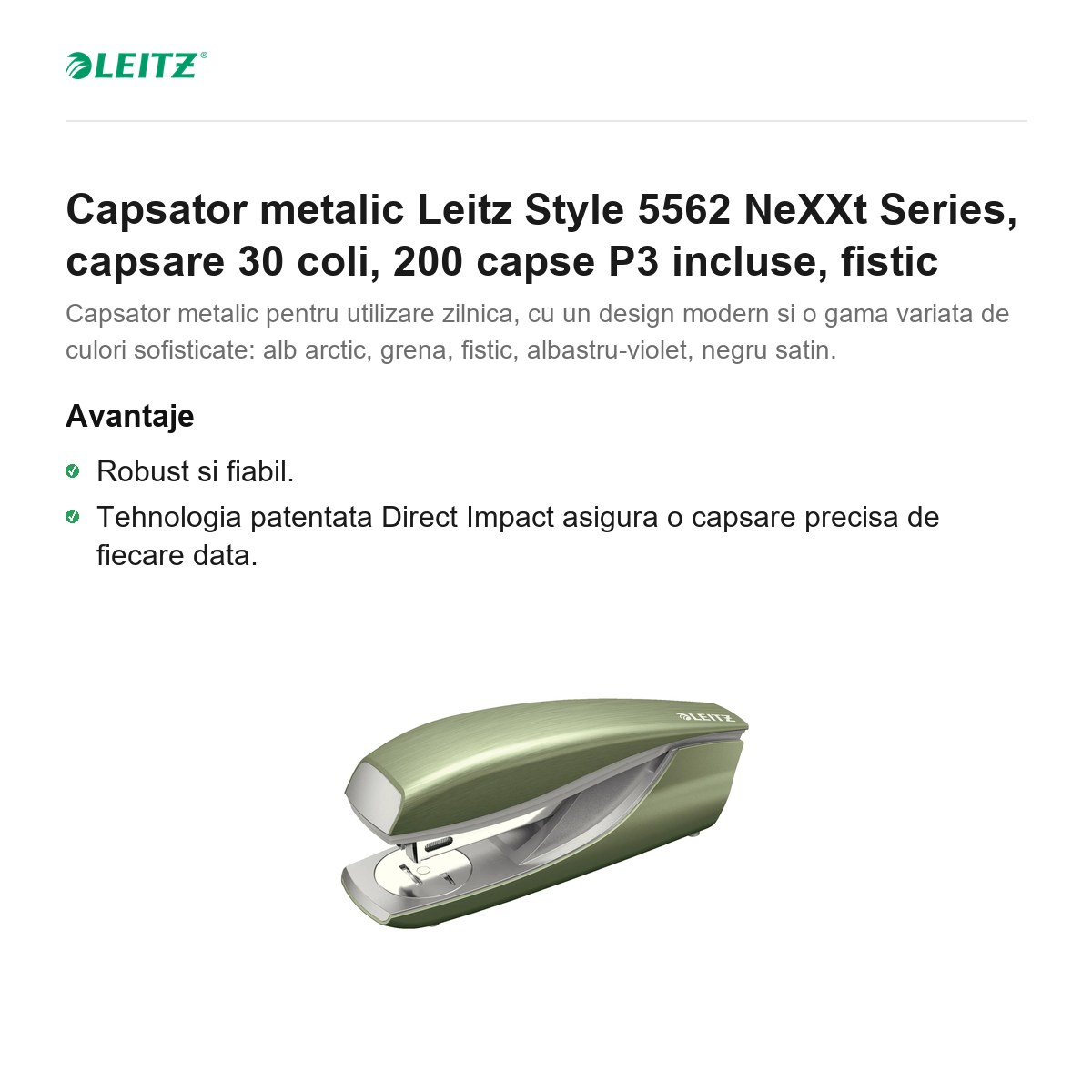 Capsator metalic Leitz Style 5562 NeXXt Series, capsare 30 coli, 200 capse P3 incluse, fistic [2]