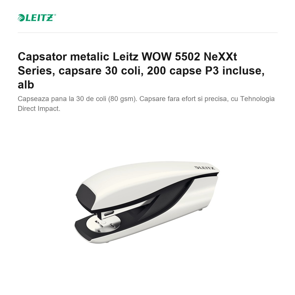 Capsator metalic Leitz WOW 5502 NeXXt Series, capsare 30 coli, 200 capse P3 incluse, alb [2]
