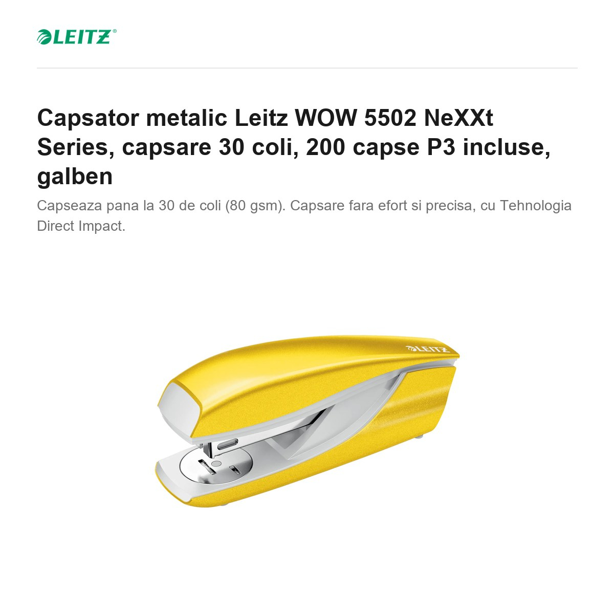 Capsator metalic Leitz WOW 5502 NeXXt Series, capsare 30 coli, 200 capse P3 incluse, galben [2]