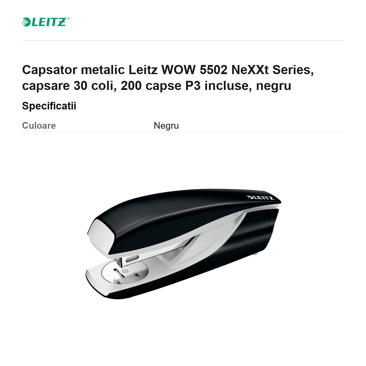 Capsator metalic Leitz WOW 5502 NeXXt Series, capsare 30 coli, 200 capse P3 incluse, negru [3]