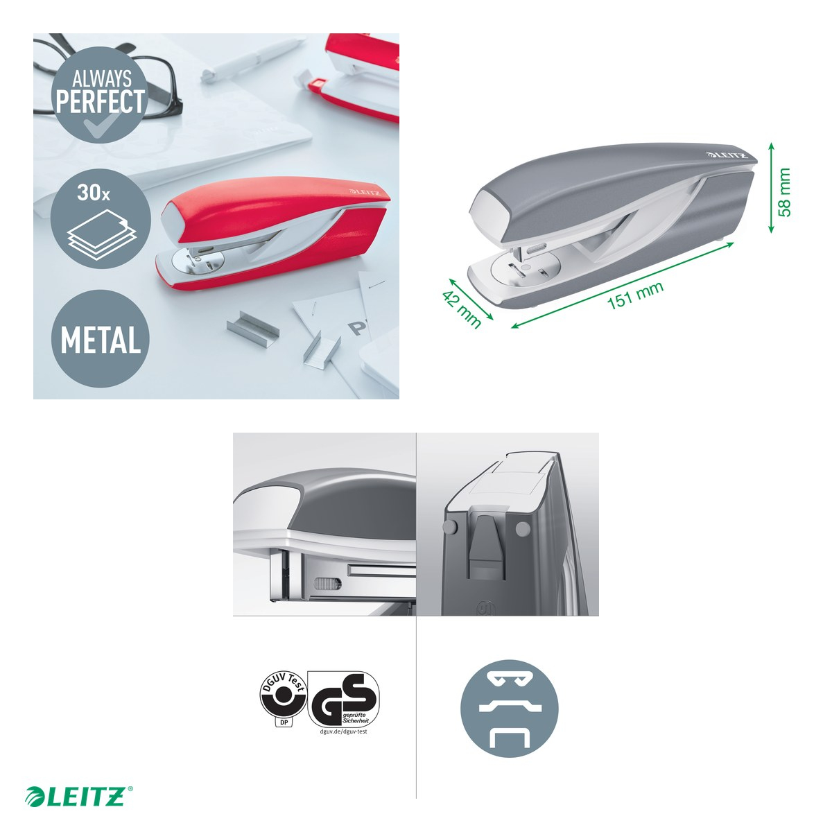 Capsator metalic Leitz WOW 5502 NeXXt Series, capsare 30 coli, 200 capse P3 incluse, rosu [4]