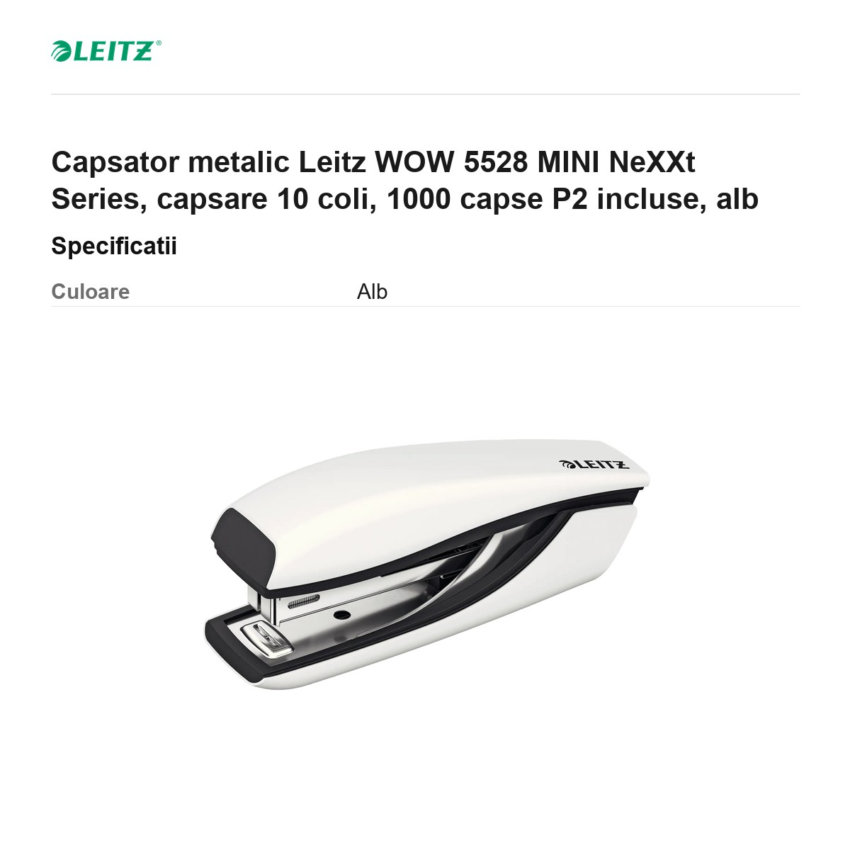 Capsator metalic Leitz WOW 5528 MINI NeXXt Series, capsare 10 coli, 1000 capse P2 incluse, alb [3]