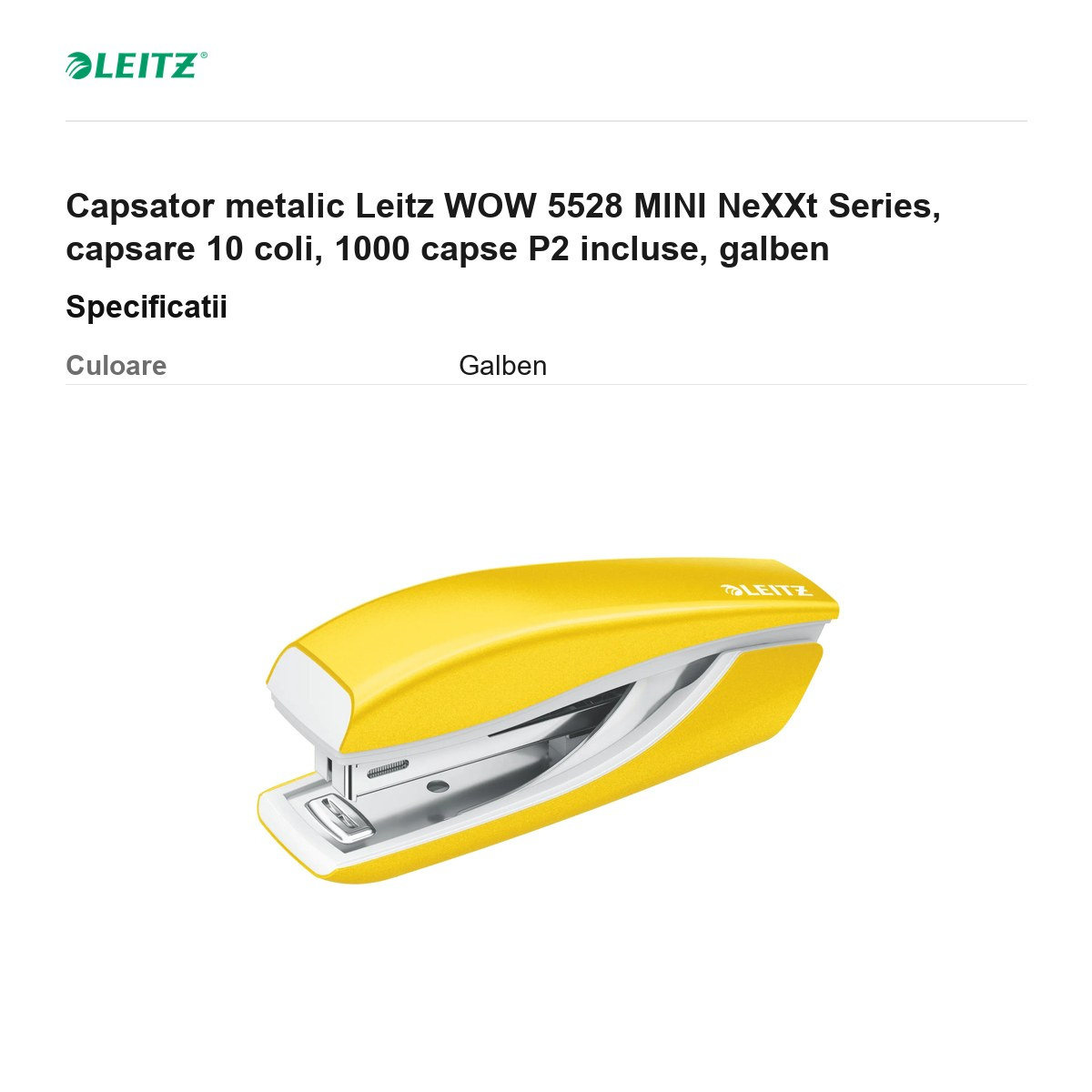 Capsator metalic Leitz WOW 5528 MINI NeXXt Series, capsare 10 coli, 1000 capse P2 incluse, galben [3]