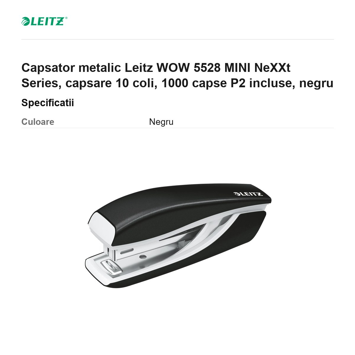 Capsator metalic Leitz WOW 5528 MINI NeXXt Series, capsare 10 coli, 1000 capse P2 incluse, negru [3]