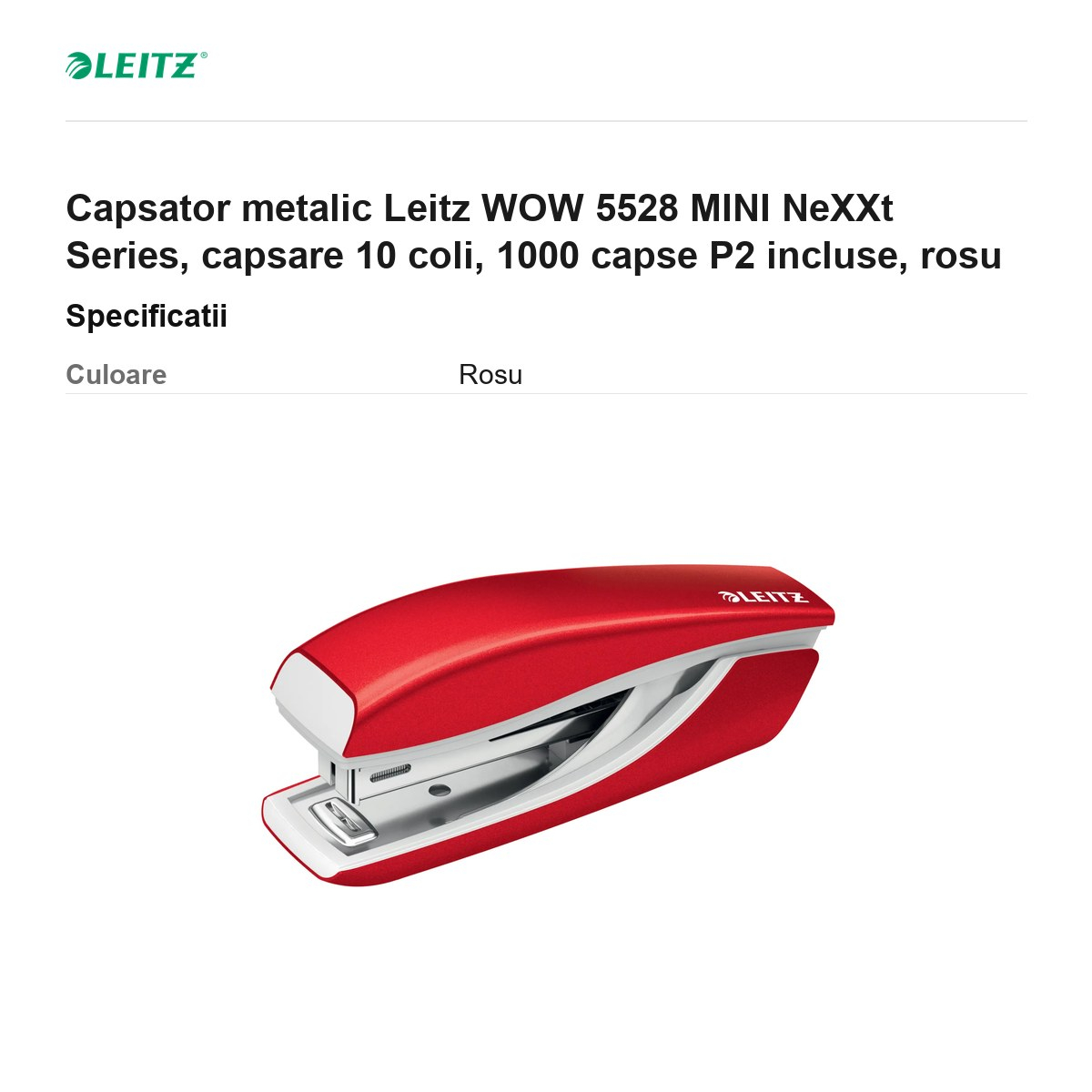 Capsator metalic Leitz WOW 5528 MINI NeXXt Series, capsare 10 coli, 1000 capse P2 incluse, rosu [3]