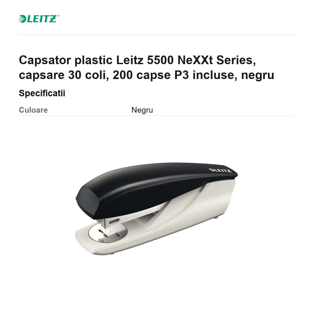 Capsator plastic Leitz 5500 NeXXt Series, capsare 30 coli, 200 capse P3 incluse, negru [3]