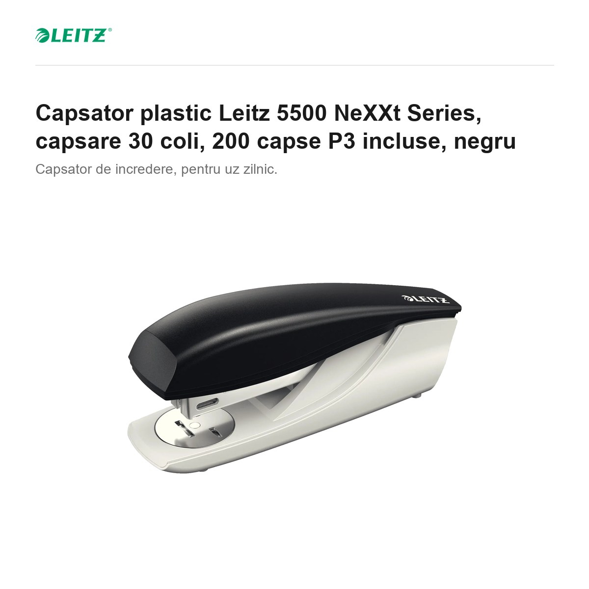 Capsator plastic Leitz 5500 NeXXt Series, capsare 30 coli, 200 capse P3 incluse, negru [2]