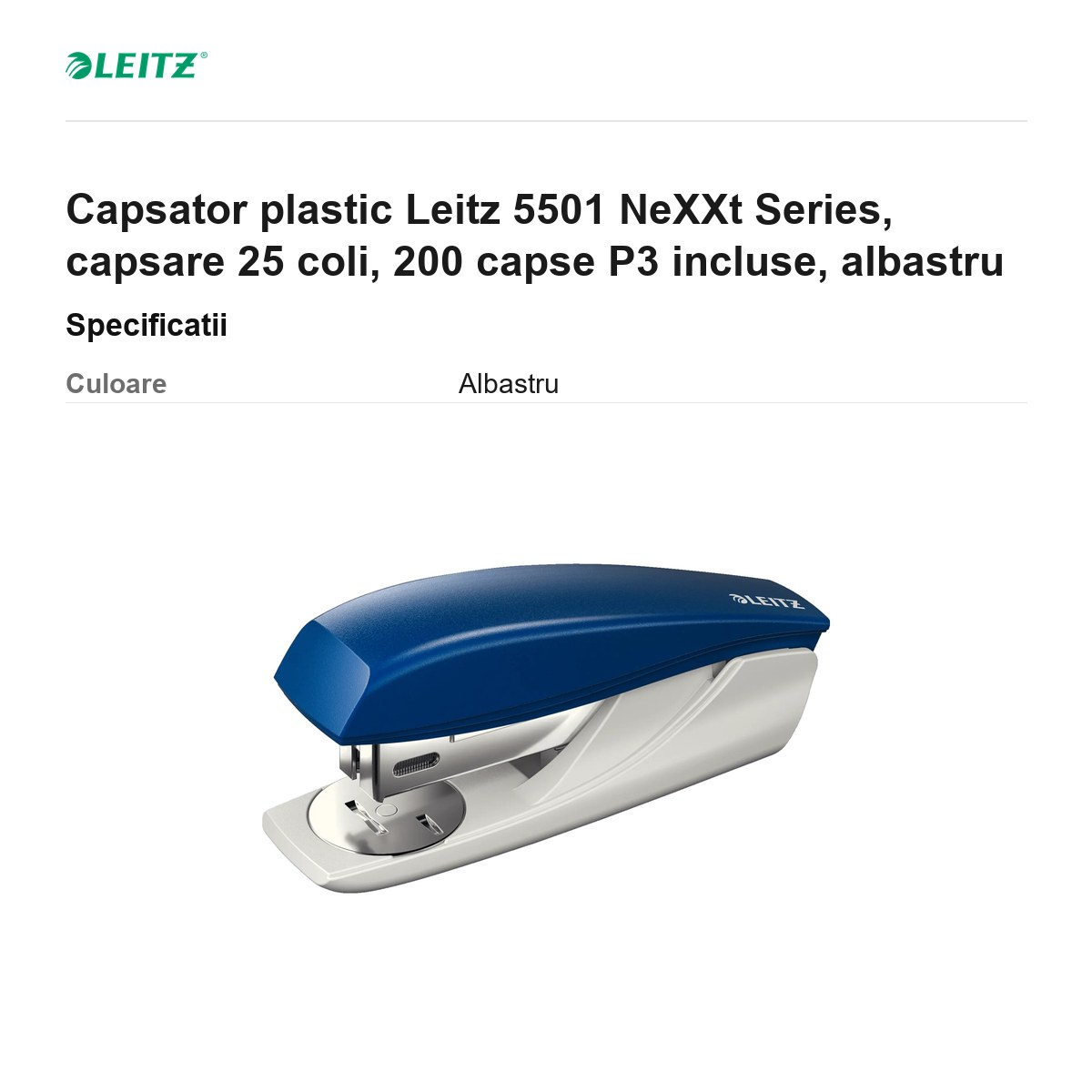 Capsator plastic Leitz 5501 NeXXt Series, capsare 25 coli, 200 capse P3 incluse, albastru [3]