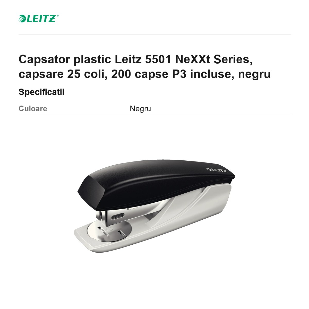 Capsator plastic Leitz 5501 NeXXt Series, capsare 25 coli, 200 capse P3 incluse, negru [3]
