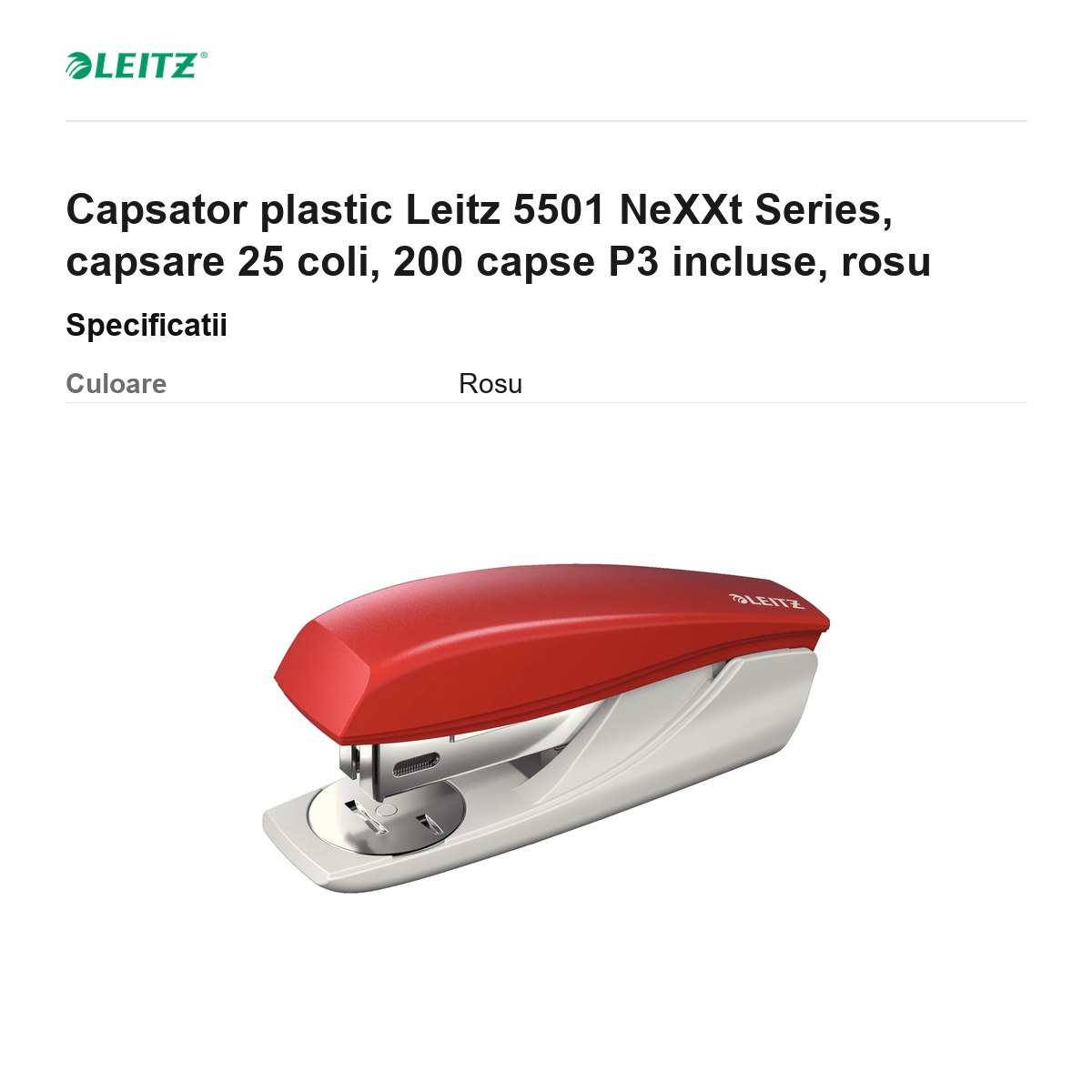 Capsator plastic Leitz 5501 NeXXt Series, capsare 25 coli, 200 capse P3 incluse, rosu [3]