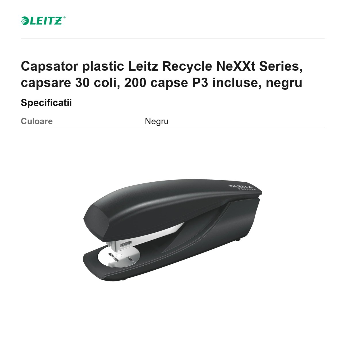 Capsator plastic Leitz Recycle NeXXt Series, capsare 30 coli, 200 capse P3 incluse, negru [3]