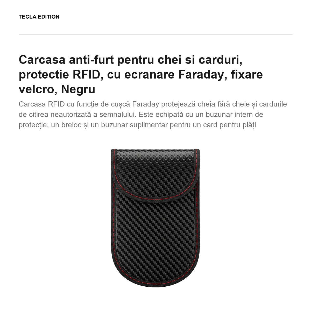Carcasa anti-furt pentru chei si carduri, protectie RFID, cu ecranare Faraday, fixare velcro, Negru [2]