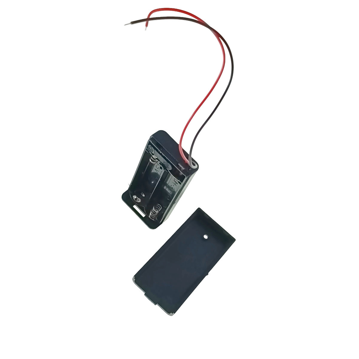 Carcasa cu capac si conectori cu 2 fire, pentru 2 baterii tip AA-R6, PR-2664-04800, buton On/Off, neagra [4]