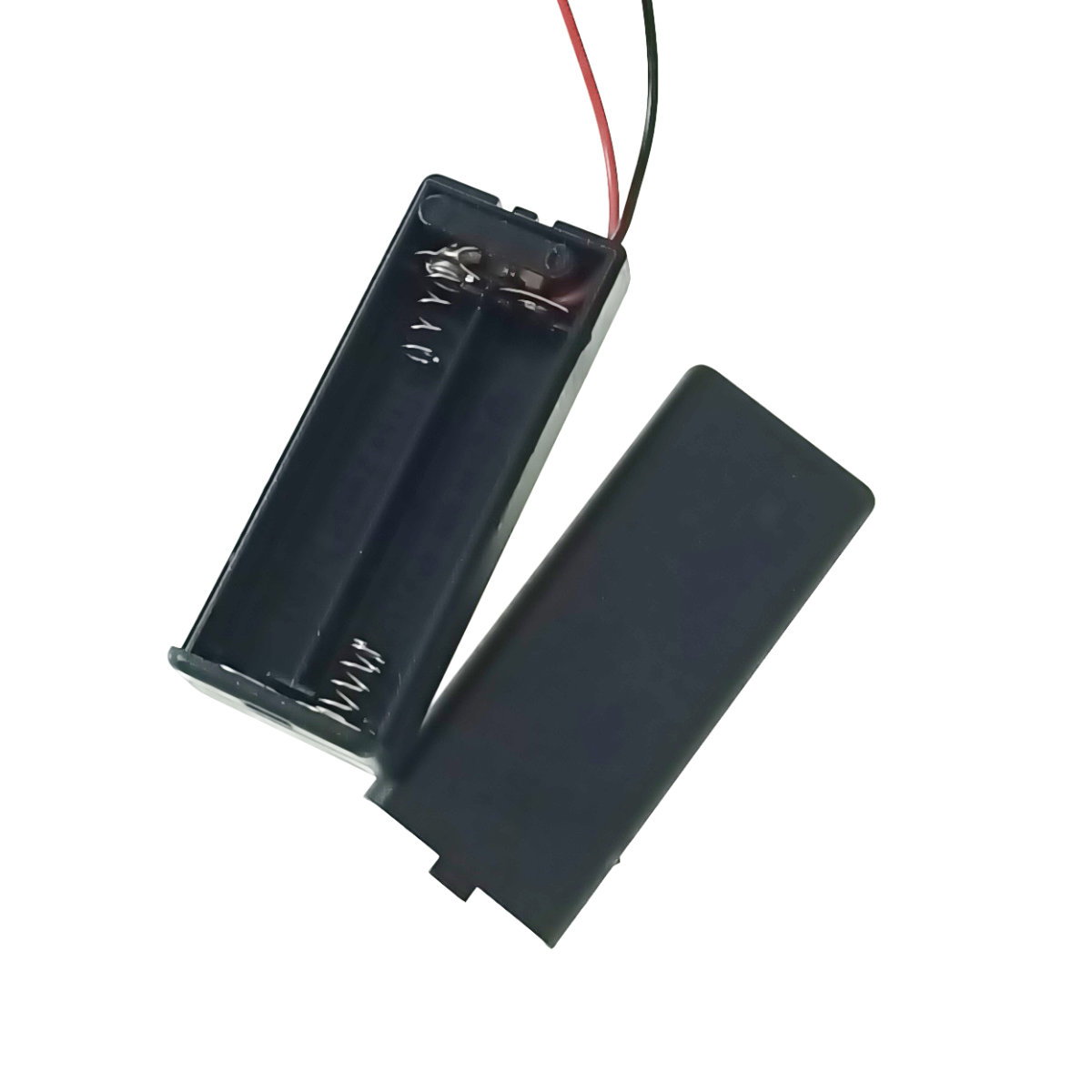 Carcasa cu capac si conectori cu 2 fire, pentru 2 baterii tip AAA-R3, PR-2666-04801, buton On/Off, neagra [1]