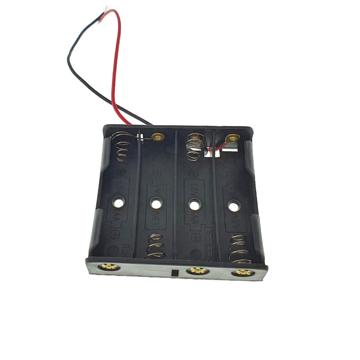 Carcasa cu suport si conectori cu 2 fire, pentru 4 baterii tip AA R6, din plastic negru [5]