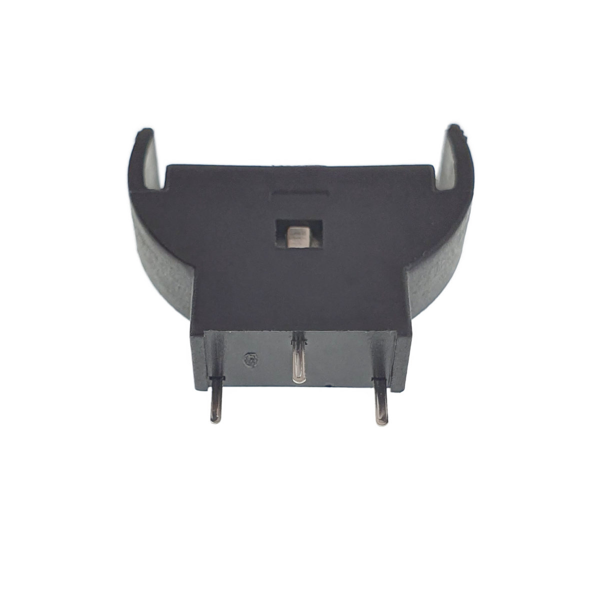 Carcasa cu suport si conectori cu 2 pini pozitivi si un pin negativ, pentru baterie CR2032, 23x21x6mm, din plastic negru [6]