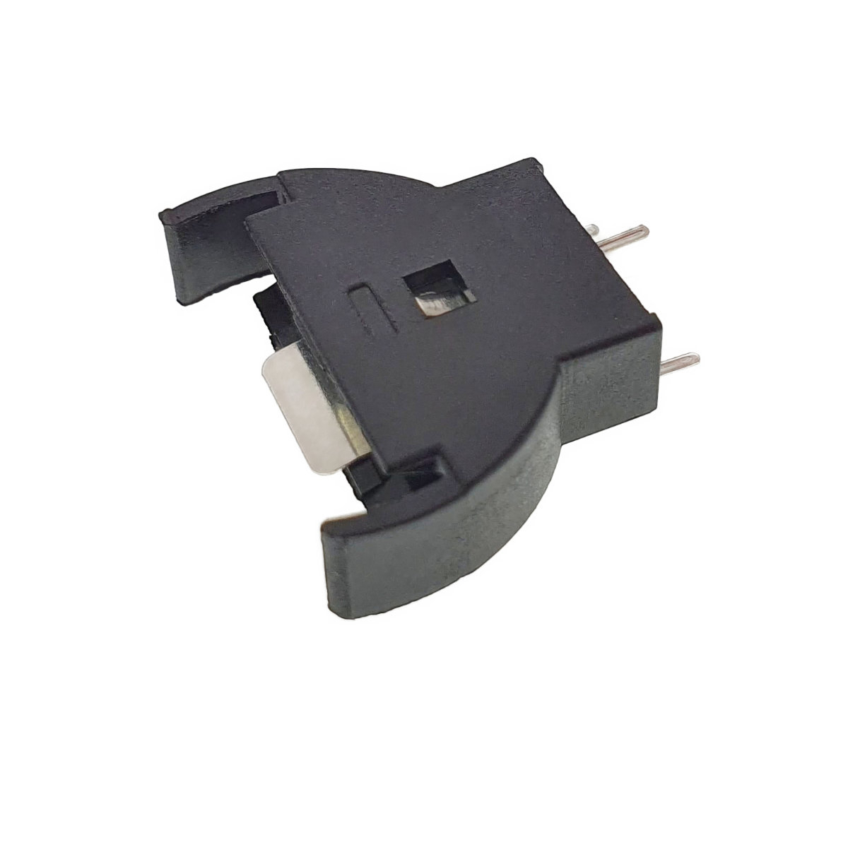 Carcasa cu suport si conectori cu 2 pini pozitivi si un pin negativ, pentru baterie CR2032, 23x21x6mm, din plastic negru [16]