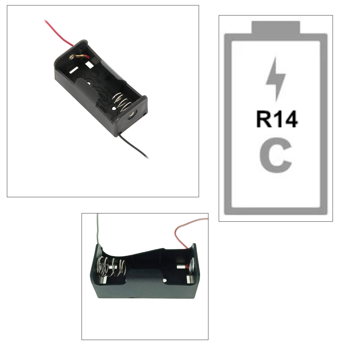 Carcasa suport pentru 1 baterie tip R14, PR-3865-04845, conectori cu 2 fire, neagra [2]