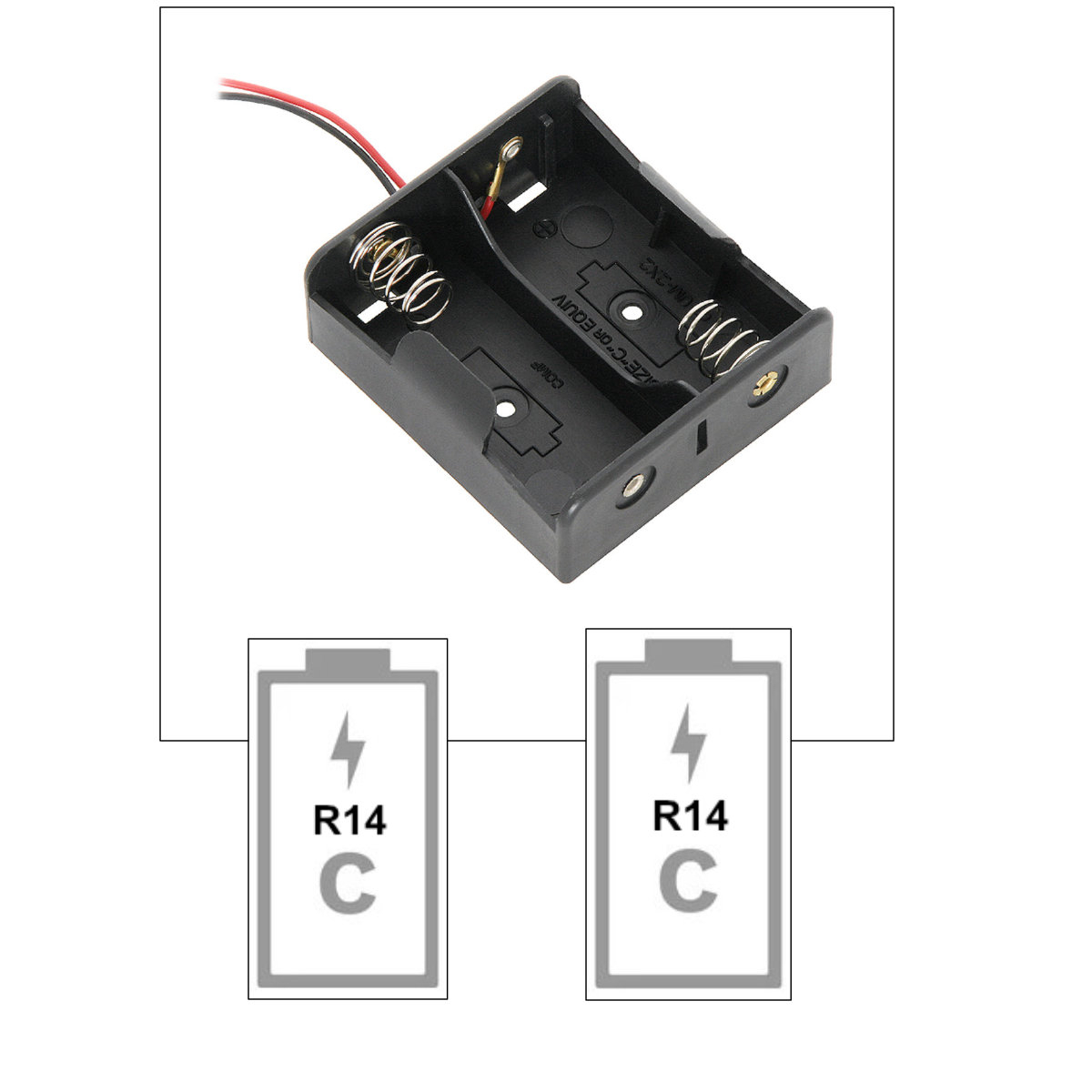 Carcasa suport pentru 2 baterii tip R14/C, PR-3867-04869, conectori cu 2 fire, neagra [2]