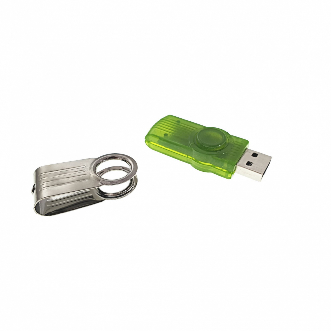 Carcasa USB-15G ,pentru memorie USB,tip rotativ, din plastic si metal, verde si argintie [4]