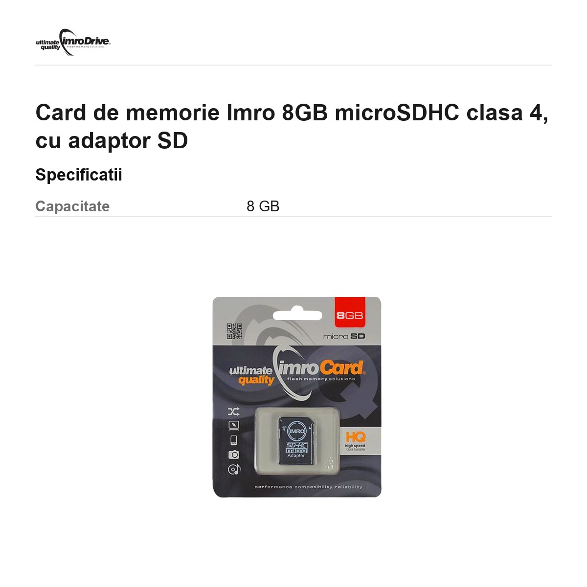 Card de memorie Imro 8GB microSDHC clasa 4, cu adaptor SD [3]
