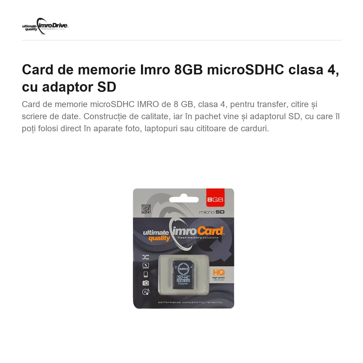 Card de memorie Imro 8GB microSDHC clasa 4, cu adaptor SD [2]