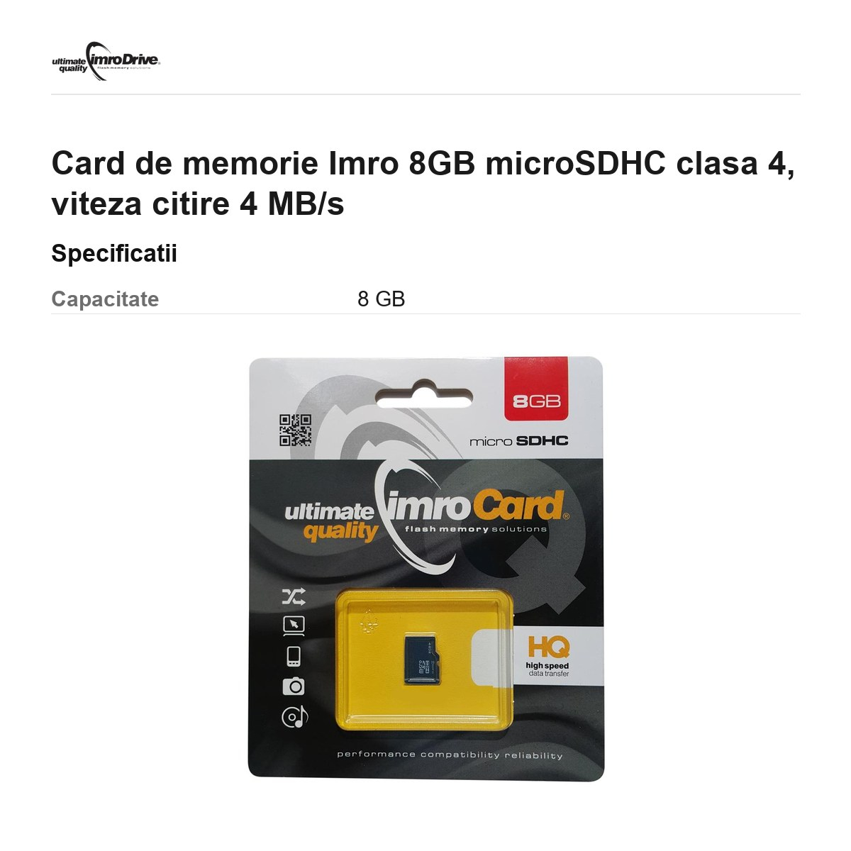 Card de memorie Imro 8GB microSDHC clasa 4, viteza citire 4 MB/s [3]