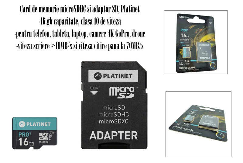 Card microSDHC 16 Gb UHS-I 70MB/S Platinet Pro 44000 , clasa 10, cu adaptor SD [4]