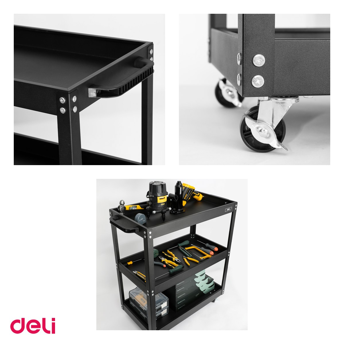 Carucior transport Deli Rotile Scule, din metal, metalic, negru, 700x350x760 mm [4]